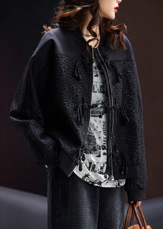 Classic Style Unique Black Zippered Patchwork Button Coats Fall