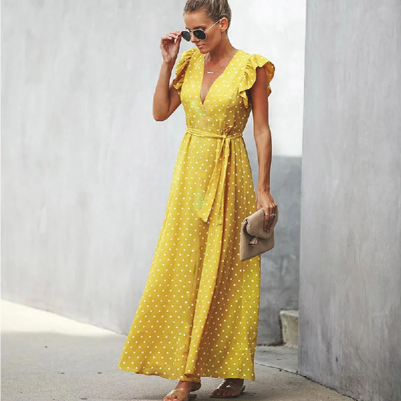 Thin Design Fashion Summer Dot Print Long Dresses