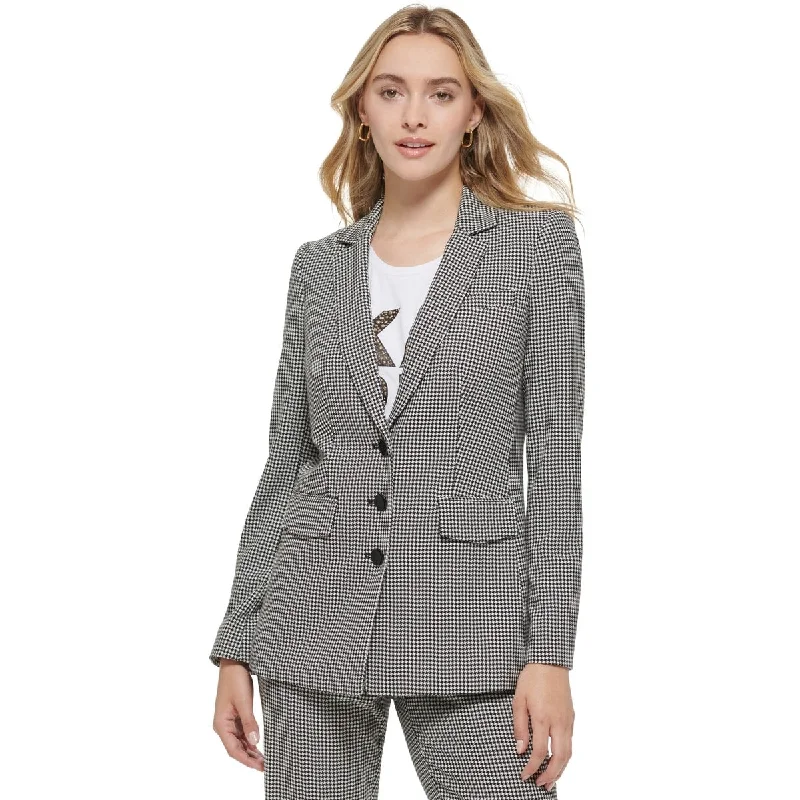 Lazy Style Karl Lagerfeld Paris Women's Houndstooth Button Front Blazer Black Size 10 Lazy Style Karl Lagerfeld Paris Women's Houndstooth Button Front Blazer Black Size 10