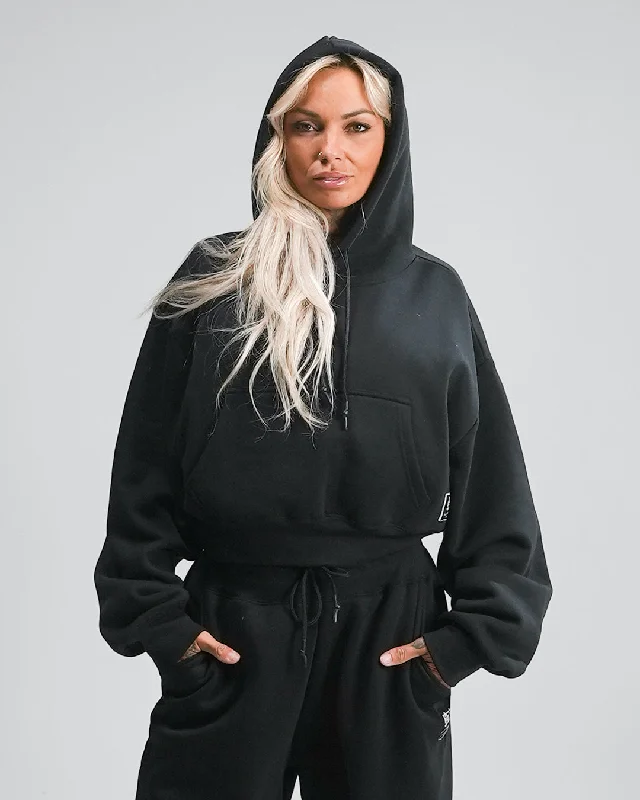 Cool Breeze At Night WOMENS OVERSIZED CROP HOODIE - BLACK