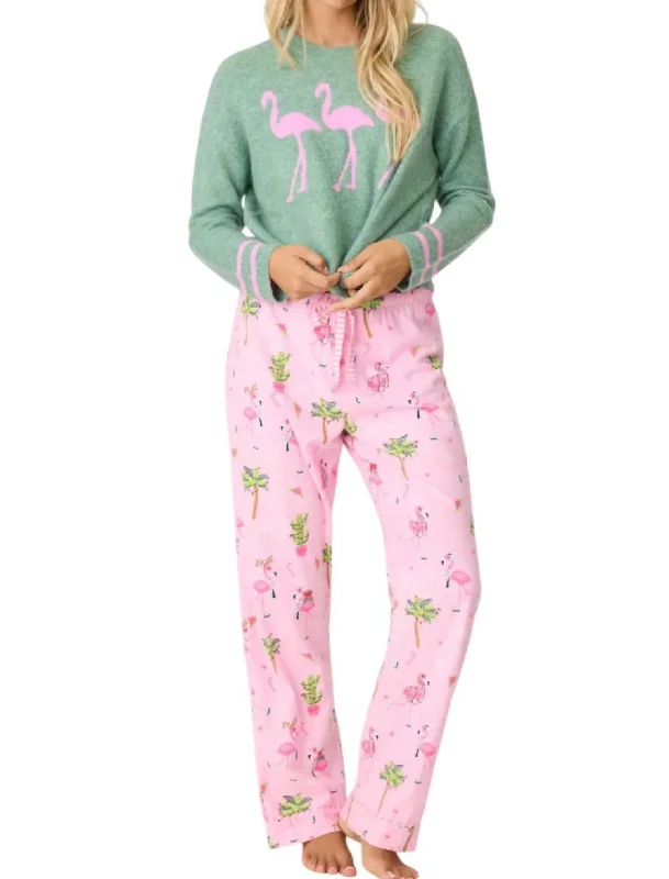 Luxury And Elegant Flannel Pajama Pants In Holiday Flamingo