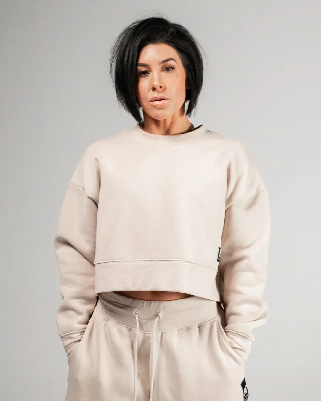 Classic Series WOMENS OVERSIZED CROP CREWNECK - TAN
