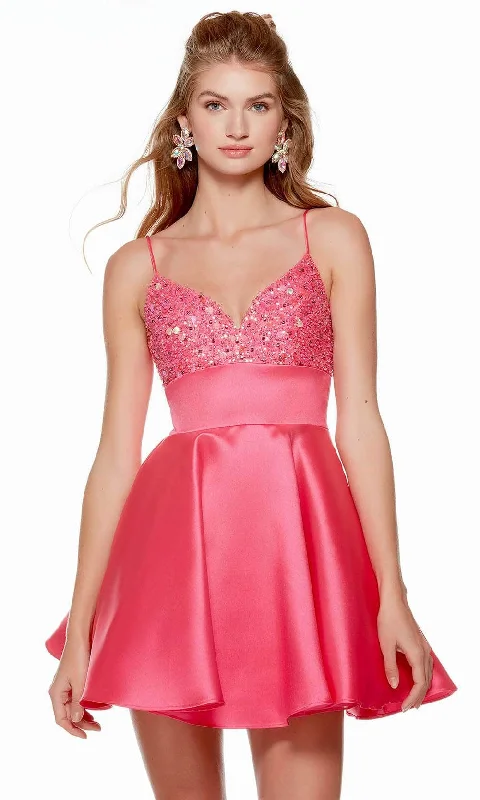 Exquisite Fabrics Alyce Paris 3148 - V-Neck Banded Waist Cocktail Dress
