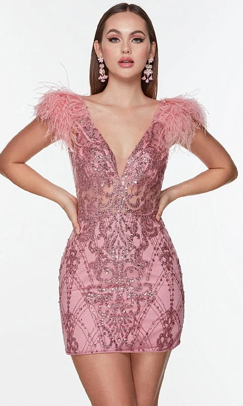 Alyce Paris 4501 - Plunging V-Neck Sequin Cocktail Dress