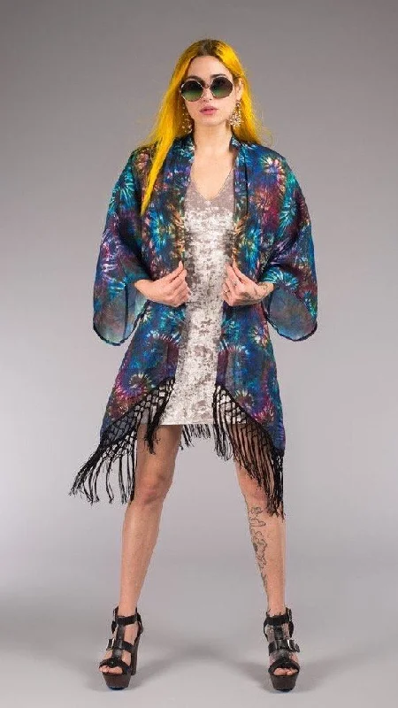 Slightly Flared Design Coral Swirl Kimono