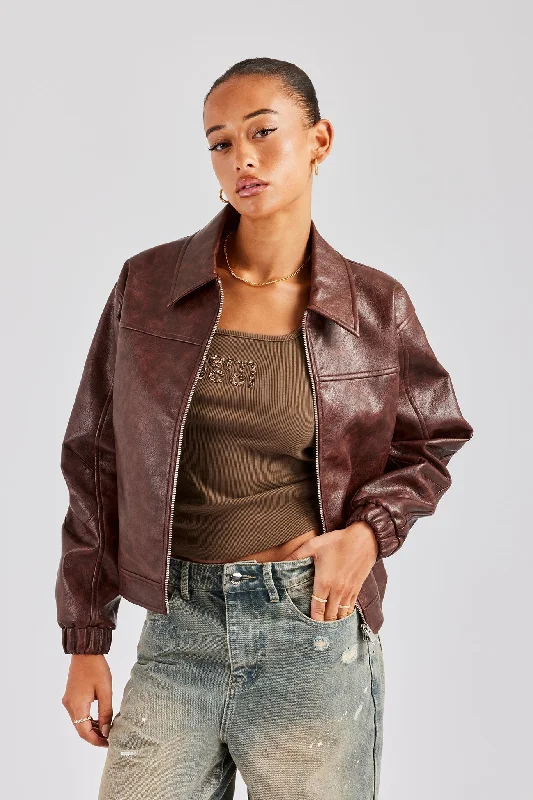 High-quality Fabrics PU Embroidered Harrington Jacket - Brown