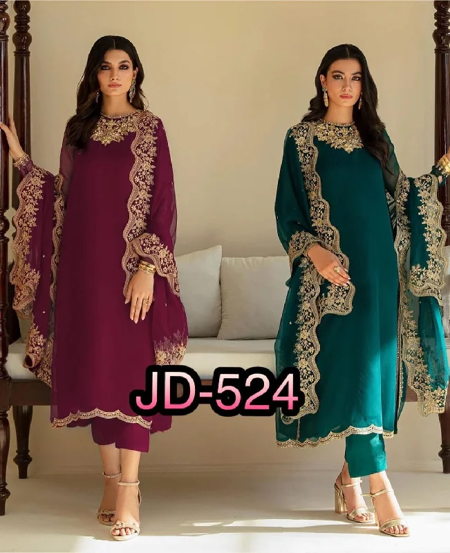 Trending faux Georgette Designer Kurti with Dupatta and Pant set