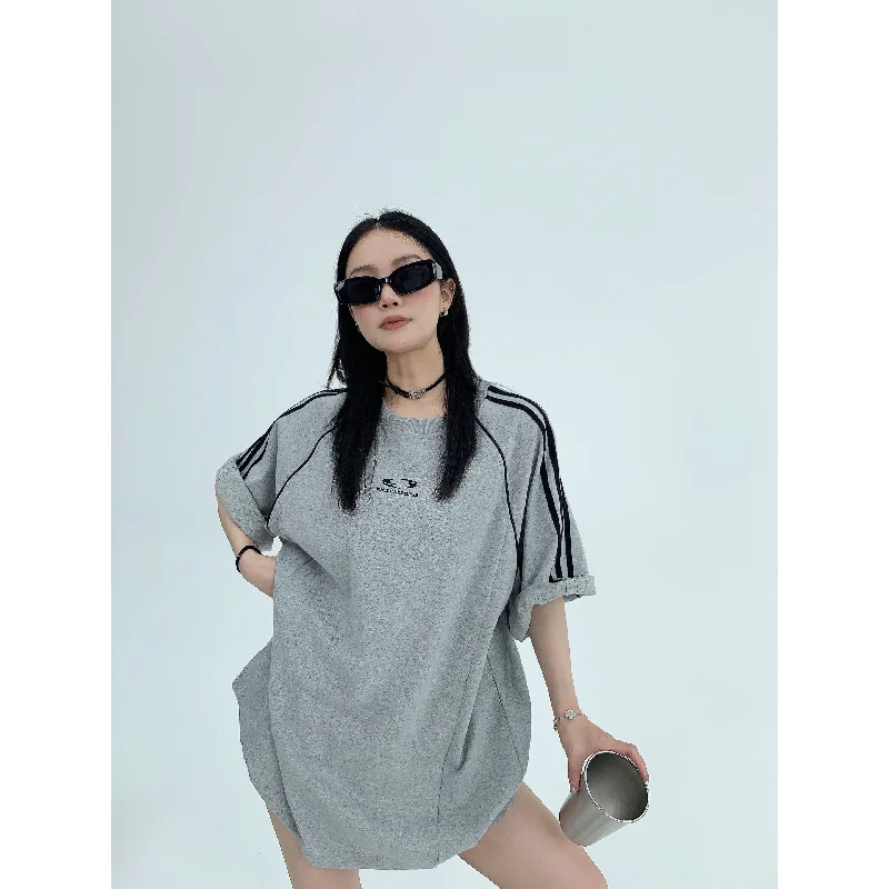Short Design Striped Sleeve Casual Turtleneck Top