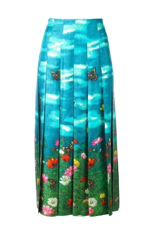 Nightclub Style Vita Garden Pleated Silk Skirt