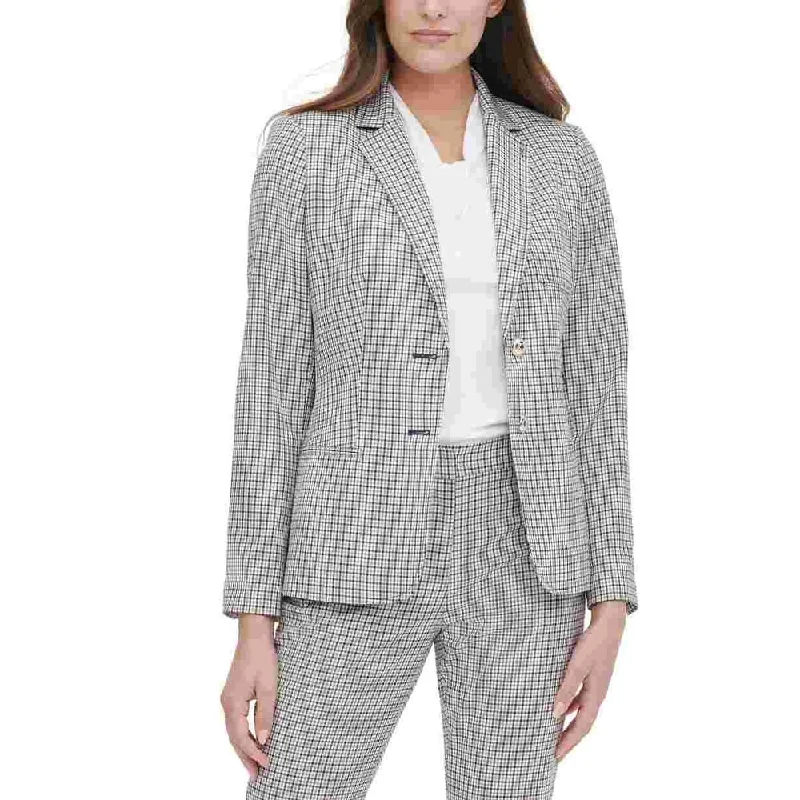 Elegant Style Tommy Hilfiger Women's Plaid Print Elbow Padded Blazer Brown Size 10