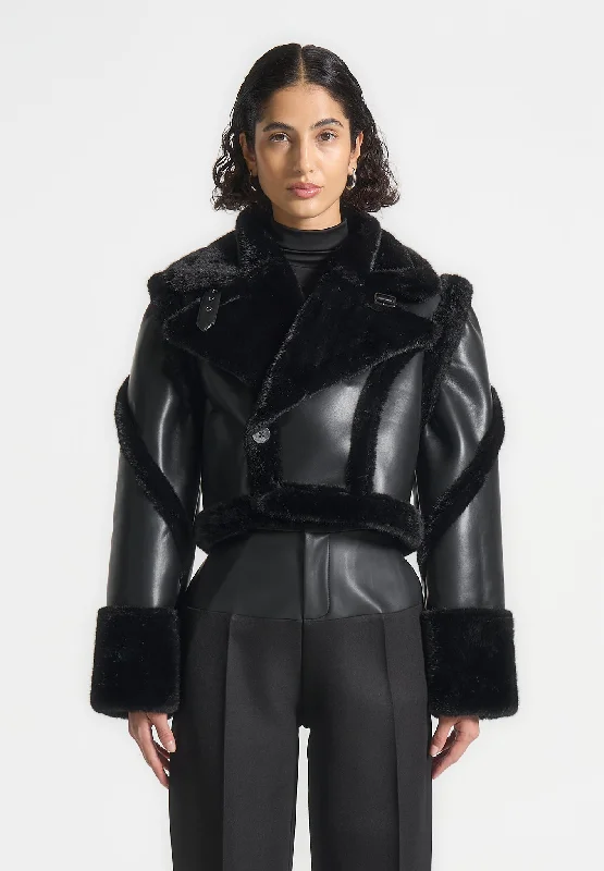 Fresh And Natural Leather & Plush 2-in-1 Gilet Jacket - Black