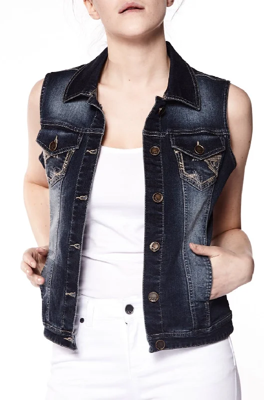 MANDY - Ladies Denim Vest - Dark Indigo Rinse