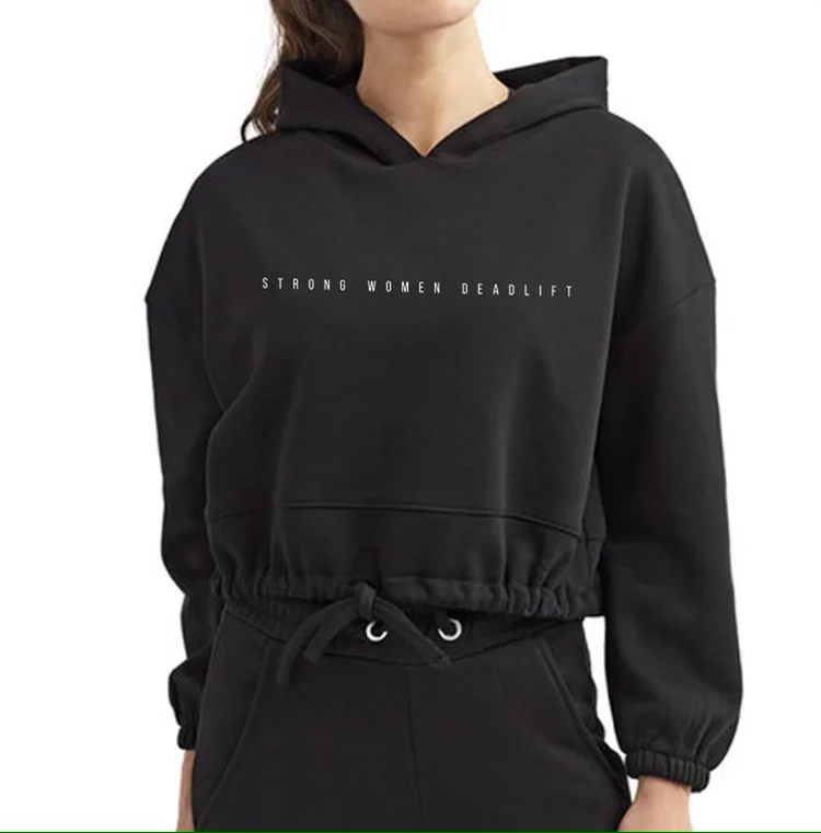 Denim Design Strong Women Deadlift Cropped Hoodie