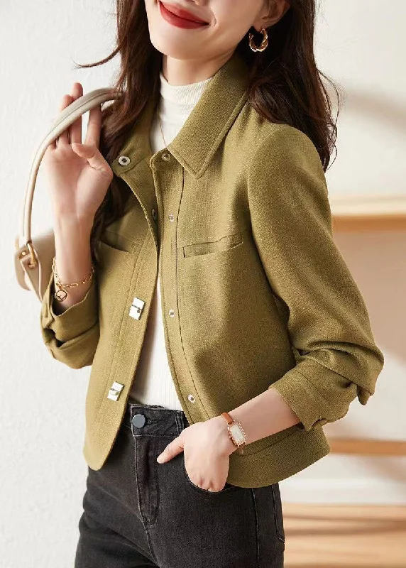 Design Perception Italian Light Green Peter Pan Collar Button Patchwork Cotton Jackets Fall