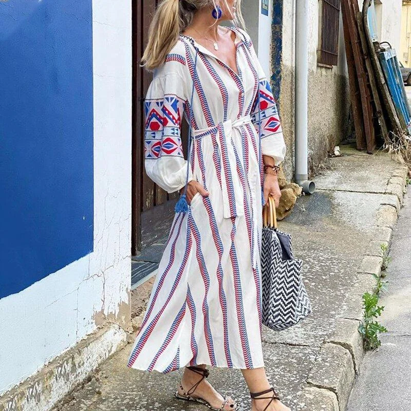 Cool Breeze At Night Leisure High Wasit Classy Long Shirt Dresses