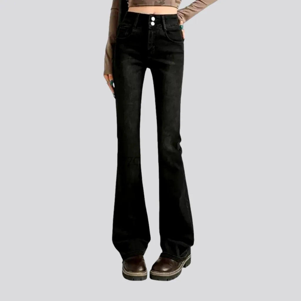 High fashion warm elastic one-tone jeans for women