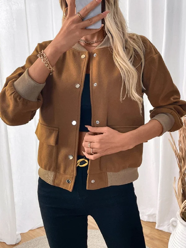 Personalized Clothing Perfee Baseball Collar Snap Down Long Sleeve Jacket