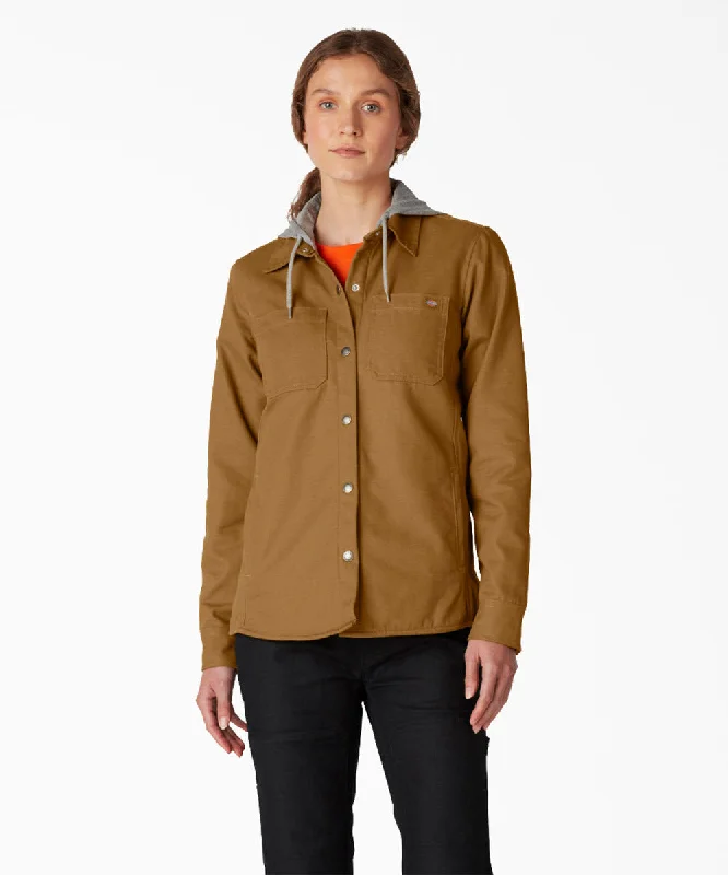 Trendy Items Dickies Women's Duck Hooded Shirt Jacket - Brown Duck