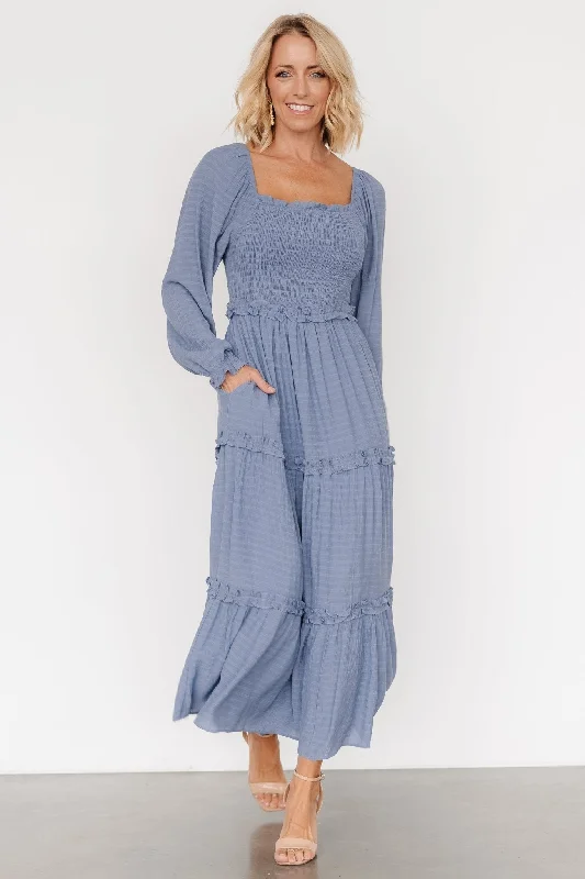 European And American Style Rowan Tiered Dress | Slate Blue