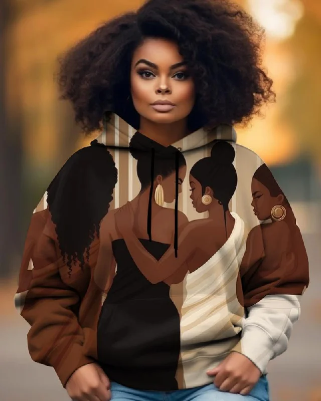 Denim Design Black Art Floral Print Hoodie