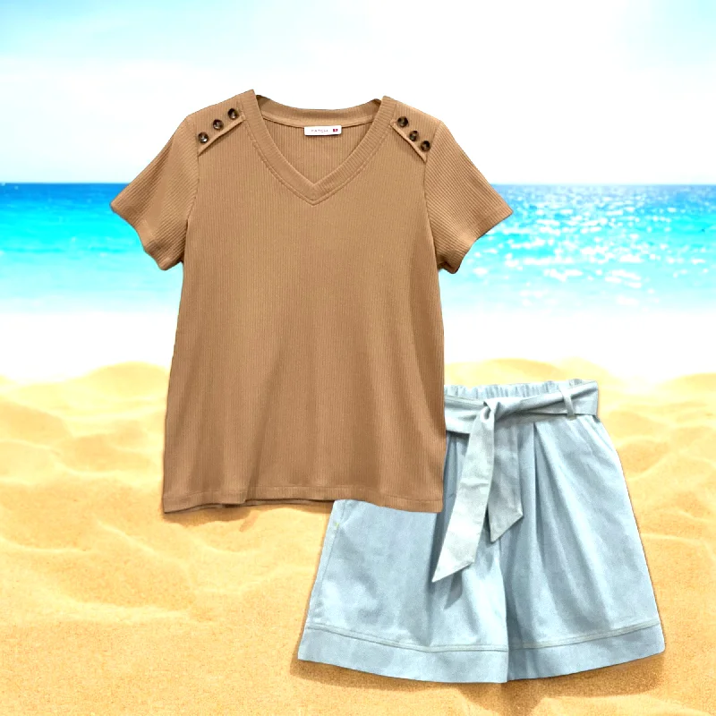 Sweet Girl Patch Women Casual V Neck Short Sleeve T-Shirt