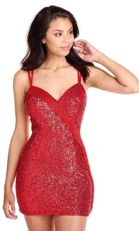 High-end Fabrics Ava Presley 27837 - Fringed Sweetheart Cocktail Dress