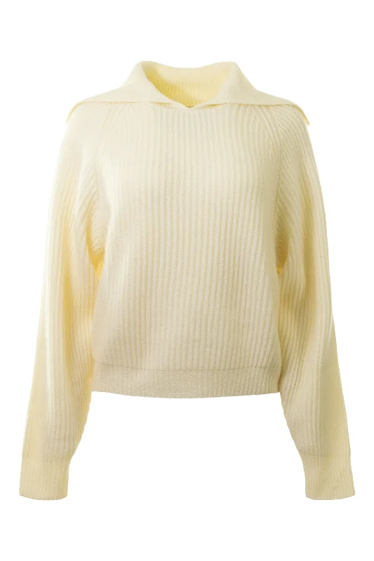 Stretch Design Repeat Cashmere Collared Sweater in Cream