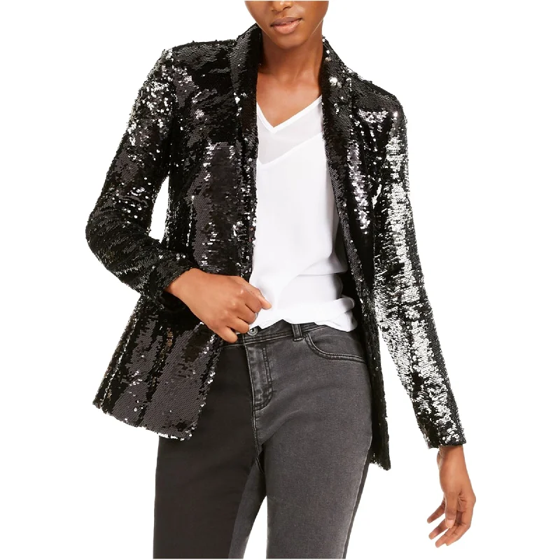 Carefree Style I-N-C Womens Sequin One Button Blazer Jacket