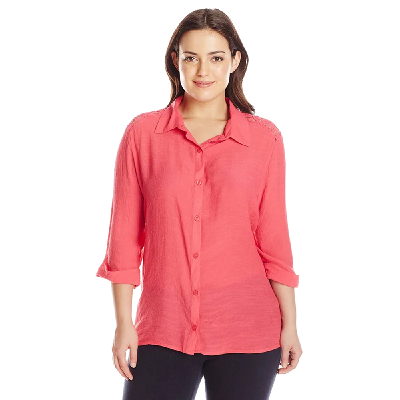 Loose Fit Sag Harbor Women's Plus Size Crochet Yoke Shirt