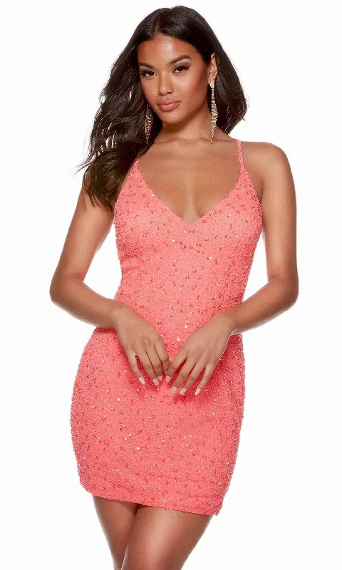 College Style Alyce Paris 4626 - Beaded Cross Strap Homecoming Dress