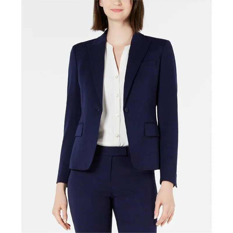 Thin Design Anne Klein Womens Solid Peaked One Button Blazer Jacket, Blue, 6