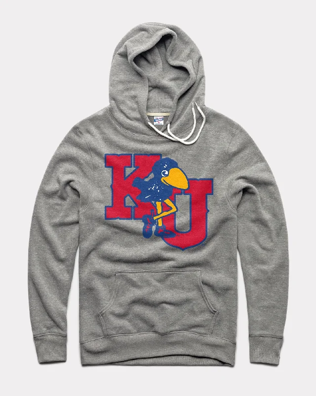 Slightly Flared Design Kansas Marching Jayhawks Vintage Grey Hoodie
