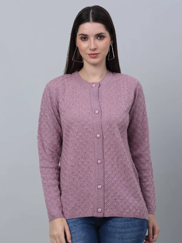 Wearable At Home Or Out Women's Casual  Dark Pink Round neck Cardigan Sweater