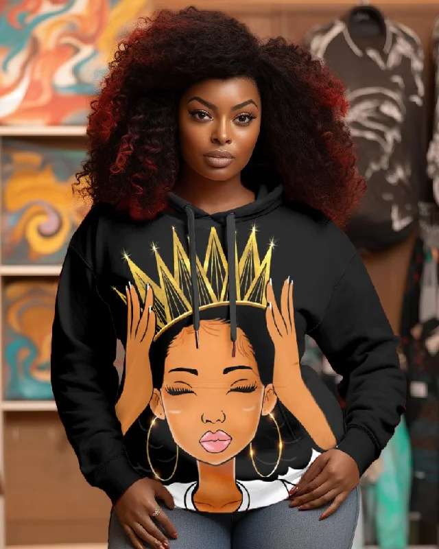 Comfortable And Versatile Crown Afro Girl Long Sleeves Hoodie