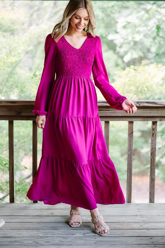 Designer Style It's All For You Magenta Purple Tiered Maxi Dress