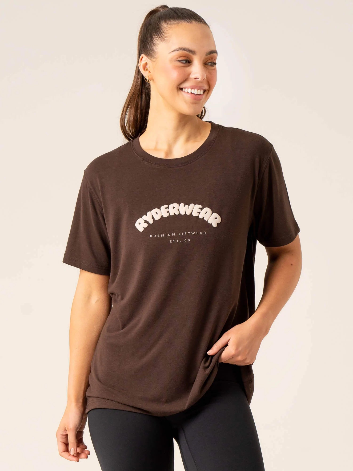 Bright Colors Off Side Longline T-Shirt - Chocolate