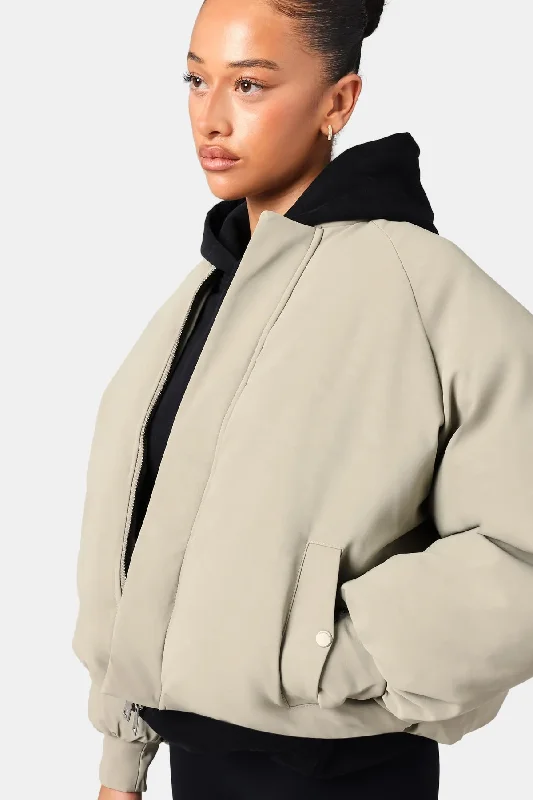 Casual And Casual Cernucci Cropped PU Puffer Bomber Jacket - Sage