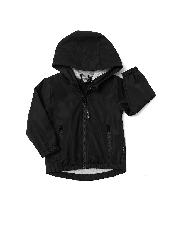 Embroidered Letters Windbreaker - Black