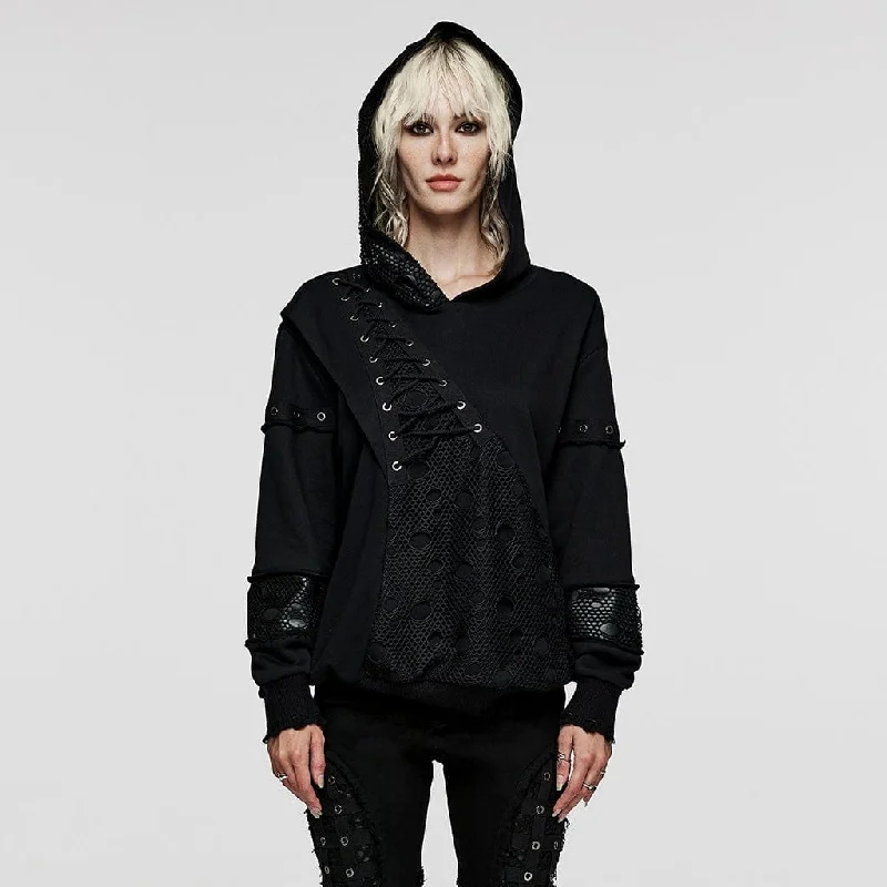 Women's Punk Mesh Splice Unedged Hoodies