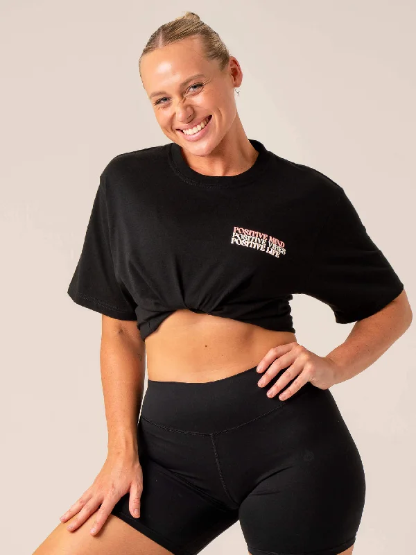 High-end Design Positive Vibes T-Shirt - Black