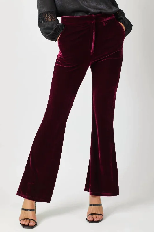 Dessert Matching Velvet Flare Trousers In Merlot