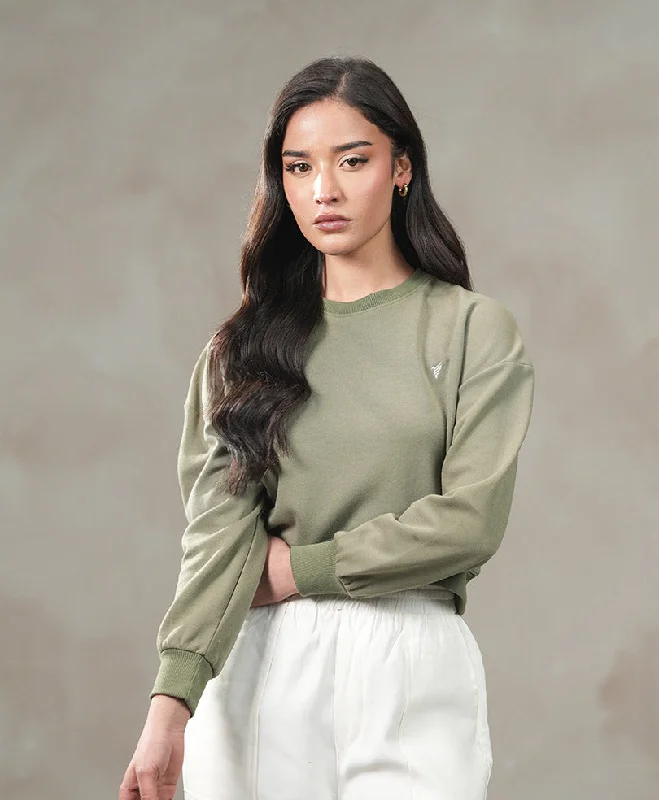 Casual Street Olive Cropped Sweatshirt (Women)