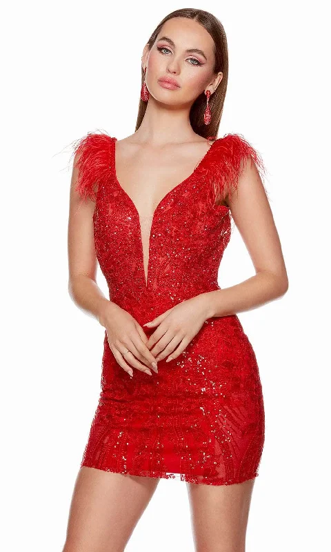 Free And Casual Alyce Paris 4614 - Plunging Lace Homecoming Dress