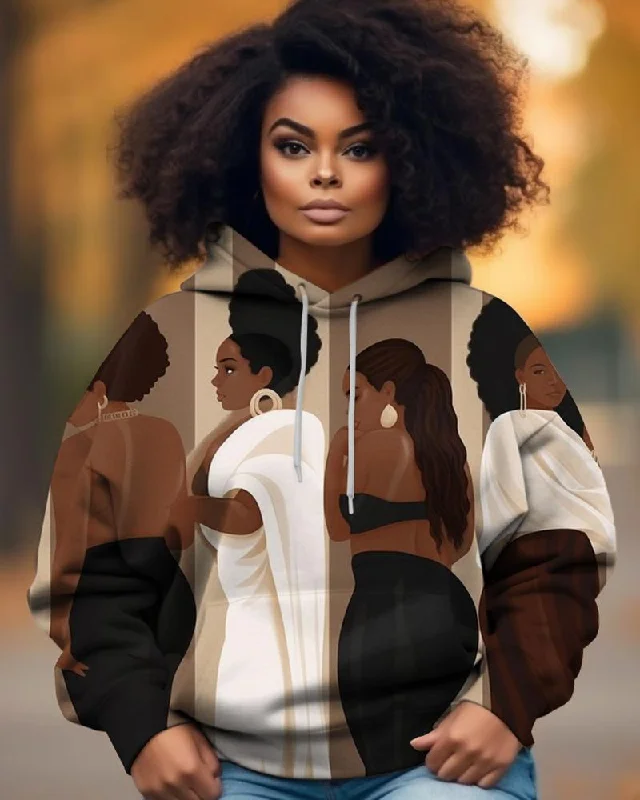 Dynamic Fashion Black Girls Colored Back Art Printed Women's Hoodie
