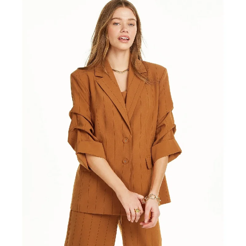Slim Fit Danielle Bernstein Women's Pinstripe Blazer With Ruched Sleeves Brown Size Medium