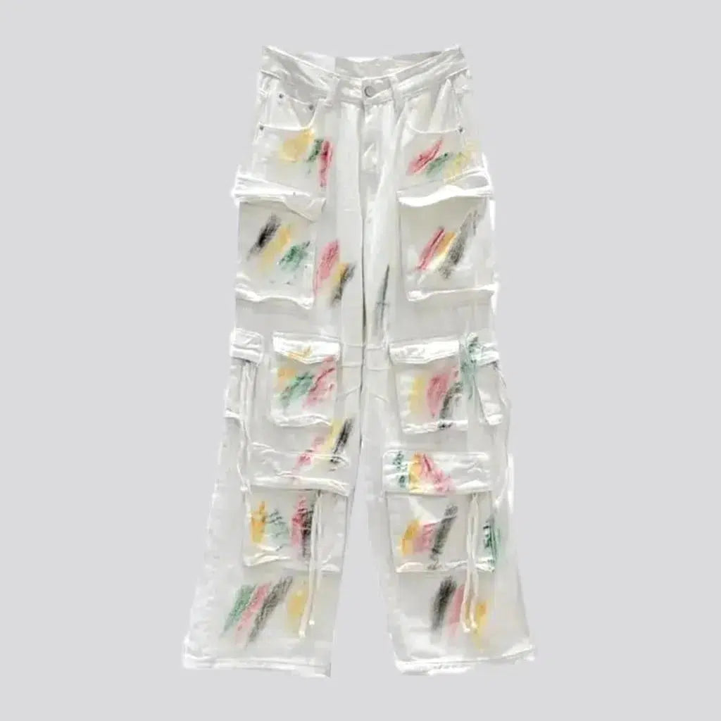 Warm Atmosphere Painted white jeans
 for women