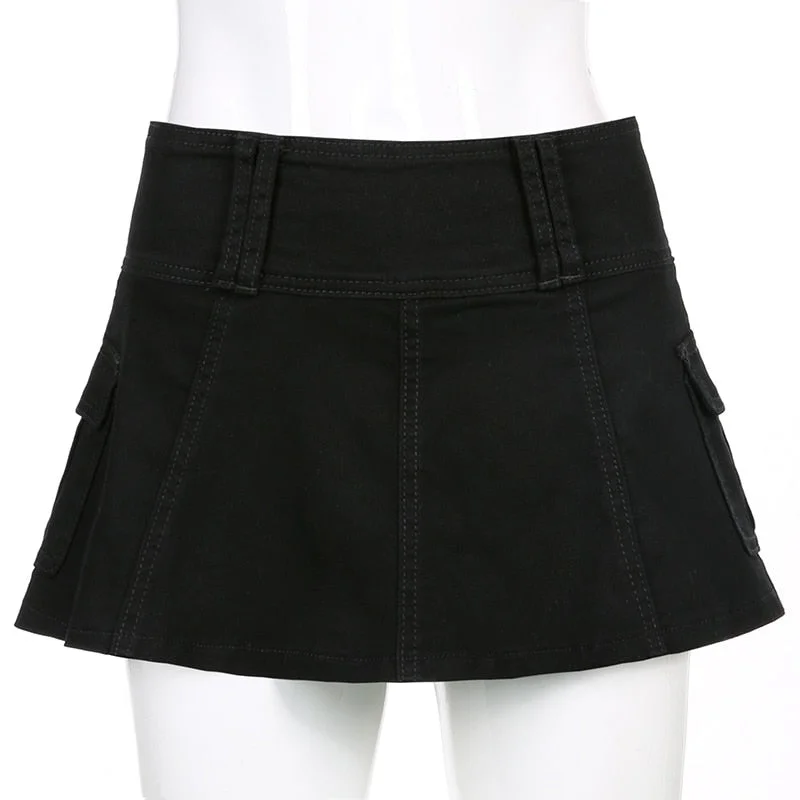Knowledge And Elegance Casual Zipper Fly Short Denim Skirt Summer Low Waist Mini Jeans Skirt