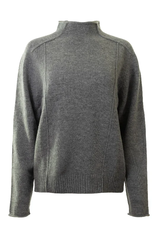 European And American Style Repeat Cashmere Wool Sweater with Seam Details in Grey