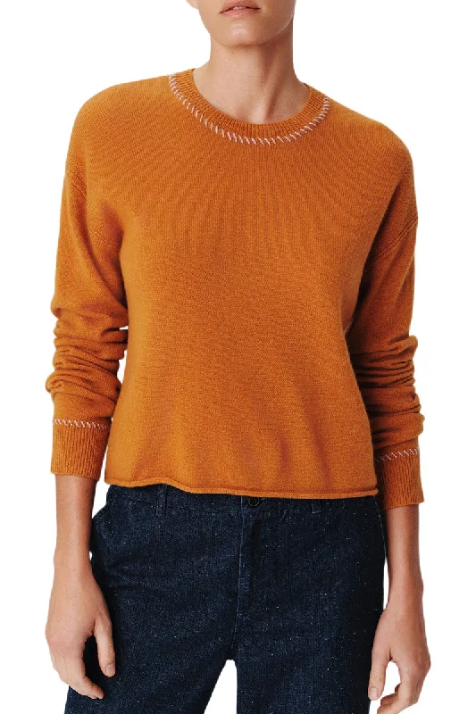 Embroidered Letters ATM Cashmere Long Sleeve Pullover in Cornelian Stone