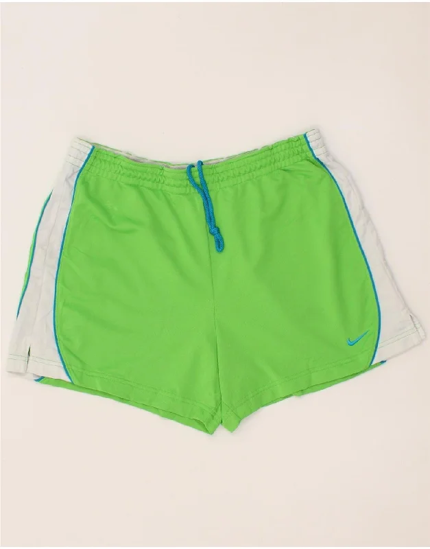 NIKE Womens Sport Shorts US 12/14 Large  Green Colourblock Polyester